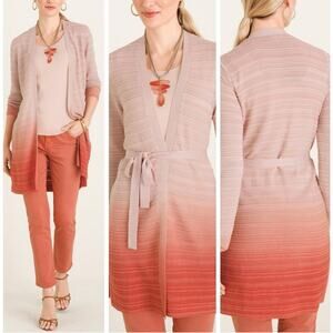 NWT CHICO'S Ombre Gradient Cardigan Sweater Longline Open Front Pink Rust SZ M